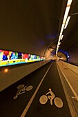 France, Rhone, Lyon, 4th district, Le Plateau district of La Croix Rousse, the "soft modes tube", tunnel reserved for pedestrians, cyclists and buses