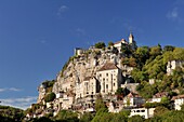 France, Lot, Haut Quercy, Rocamadour, medieval religious city with its sanctuaries overlooking the Canyon of Alzouet and step of the road to Santiago de Compostela