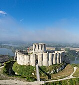 France, Eure, Les Andelys, Chateau Gaillard, 12th century fortress built by Richard Coeur de Lion, Seine valley (aerial view)