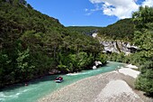 France, Alpes de Haute Provence, Parc Naturel Regional du Verdon, Rougon, rafting at the Clue (water gap) de Carajuan at the entrance to the Gorges du Verdon