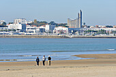 France, Charente Maritime, Royan, the beach, the seafront and the church Notre Dame, completely built in concrete, conceived by the architect Guillaume Gillet