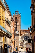 France, Haute Garonne, Toulouse, rue de la Croix Baragnon and Saint Etienne cathedral
