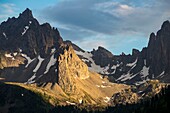 France, Hautes Alpes, Nevache, La Claree valley, the peaks of the massif of Tête Noire (2922m)