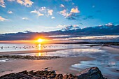 France, Cotes d'Armor, Erquy, sunrise on Sables d'Or beach