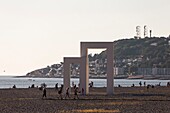 France, Seine Maritime, Le Havre listed as World Heritage by UNESCO, on the beach facing the sea the monumental work UP # 3 of Lang and Baumann