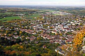 France, Jura, Poligny, view of the city and the remote Poligny, since the Croix du Dan, gazebo, Mouthier-Vieillard church, the school ENIL