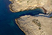 France, Bouches du Rhone, The Blue Coast, Sausset les Pins, cove of La Baumandariel, (aerial view)