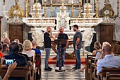 France, Haute Corse, Bastia, citadel, in the church Holy Cross, polyphonic singing show Corsica of the trio Voce sacre