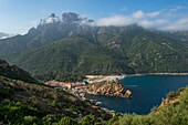 France, Corse du Sud, Porto, Gulf of Porto listed as World Heritage by UNESCO, the Navy of Porto and the Capu d'Orto from the road D81 in cornice