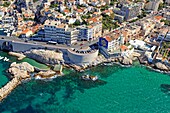 France, Bouches du Rhone, Marseille, 7th arrondissement, Endoume district, Corniche of President John Fitzgerald Kennedy, Place Paul Ricard (aerial view)