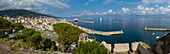 France, Haute Corse, Bastia, citadel, terraces of the former governor's palace today ethnographic museum, panoramic view of the city and ports