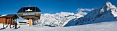 Frankreich, Haute Savoie, Massiv des Mont Blanc, die Contamines Montjoie, das Panorama an der Spitze des neuen Sessellifts von Buches und die Gipfel des Massivs des Mont Blanc