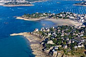 France, Ille et Vilaine, Dinard, marina beach and villas (aerial view)