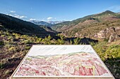France, Alpes Maritimes, Mercantour National Park, Haut Var valley, orientation table on the discovery trail of the Daluis Gorge