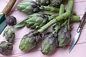 Artichokes on a wooden table