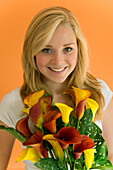 Girl holding Zantedeschia