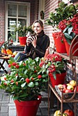 Woman sitting on terrace