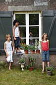 Children in country garden