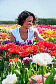 Woman in tulip field