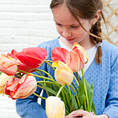 Mädchen hält Tulipa Fringed Rhapsody