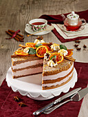 Christmas spiced orange cake with blood orange cream