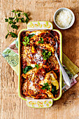 Pancake casserole with spinach, ricotta and parmesan