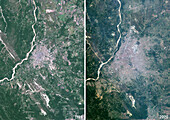 Urban expansion in Bolivia in 1988 and 2020, satellite image