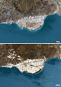 Intensive farming, Almeria, Spain, 1986 and 2022, satellite image