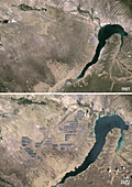 Longyangxia Dam Reservoir, China, 1987 and 2022, satellite image