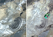 Lob Nor, China, in 1987 and 2020, satellite image