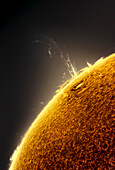 Solar chromosphere showing vertical prominence