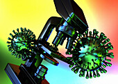 Microscope and viruses, illustration
