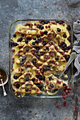 Vanilla waffle casserole with fresh berries