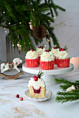 Vanilla cupcakes with cranberry and mascarpone cream