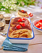 Tiramisu with strawberries and verbena in moulds