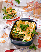 Pea lasagne with pancetta