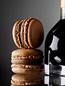 Chocolate macarons with balsamic cream