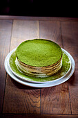 Matcha crepe cake, sliced