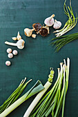 Different types of garlic and onions