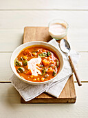 Pumpkin soup with chickpeas and spinach