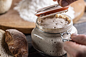 Fresh rye sourdough in an ironing jar