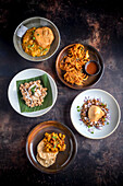 Various Indian street food plates