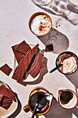 Raw organic chocolate and cappuccino