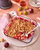 Plum crumble in a mould