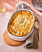 Tuna and courgette lasagne in a mould