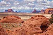 Cross-bedding patterns in the eroded sandstone in Mystery Valley in the Monument Valley Navajo Tribal Park in Arizona.