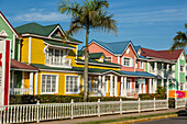 Colorfully-painted buildings in the Pueblo Principe tourist shopping center in Samana, Dominican Republic.
