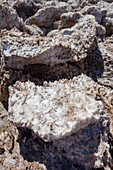 Jagged blocks of halite crystals in the Devil's Golf Course in the Mojave Desert in Death Valley National Park, California.