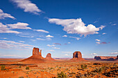 The Mittens and Merrick Butte in the Monument Valley Navajo Tribal Park in Arizona.