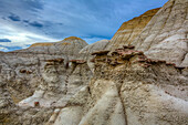 Bizarre landscape of colorful eroded clay hills in the badlands in the San Juan Basin in New Mexico.